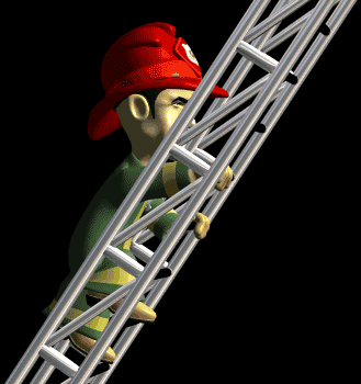 Strażak wchodzi po drabinie